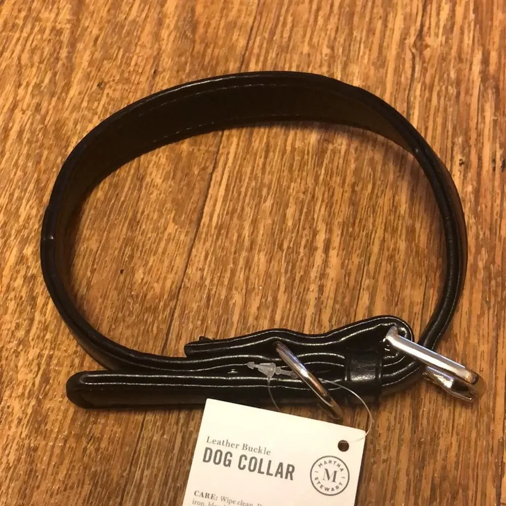 Martha Stewart Black and Silver Leather Buckle Dog Collar Size 16